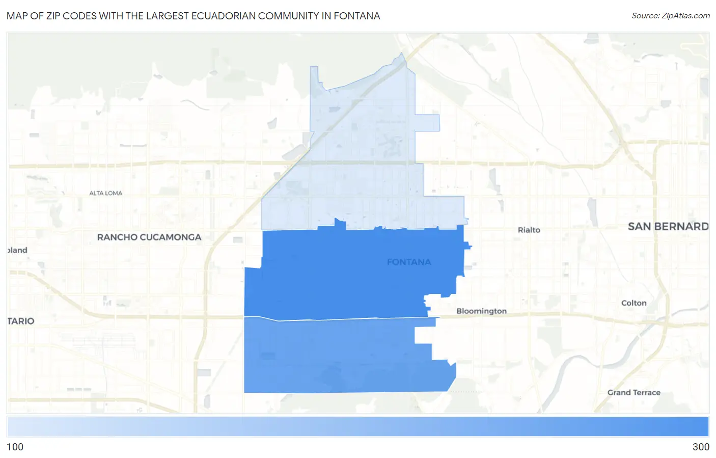 Zip Codes with the Largest Ecuadorian Community in Fontana Map