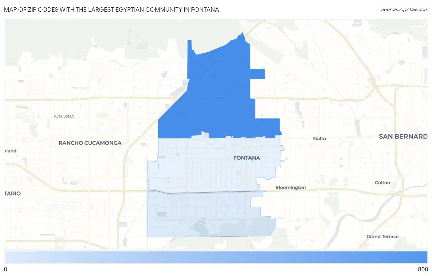 Zip Codes with the Largest Egyptian Community in Fontana Map