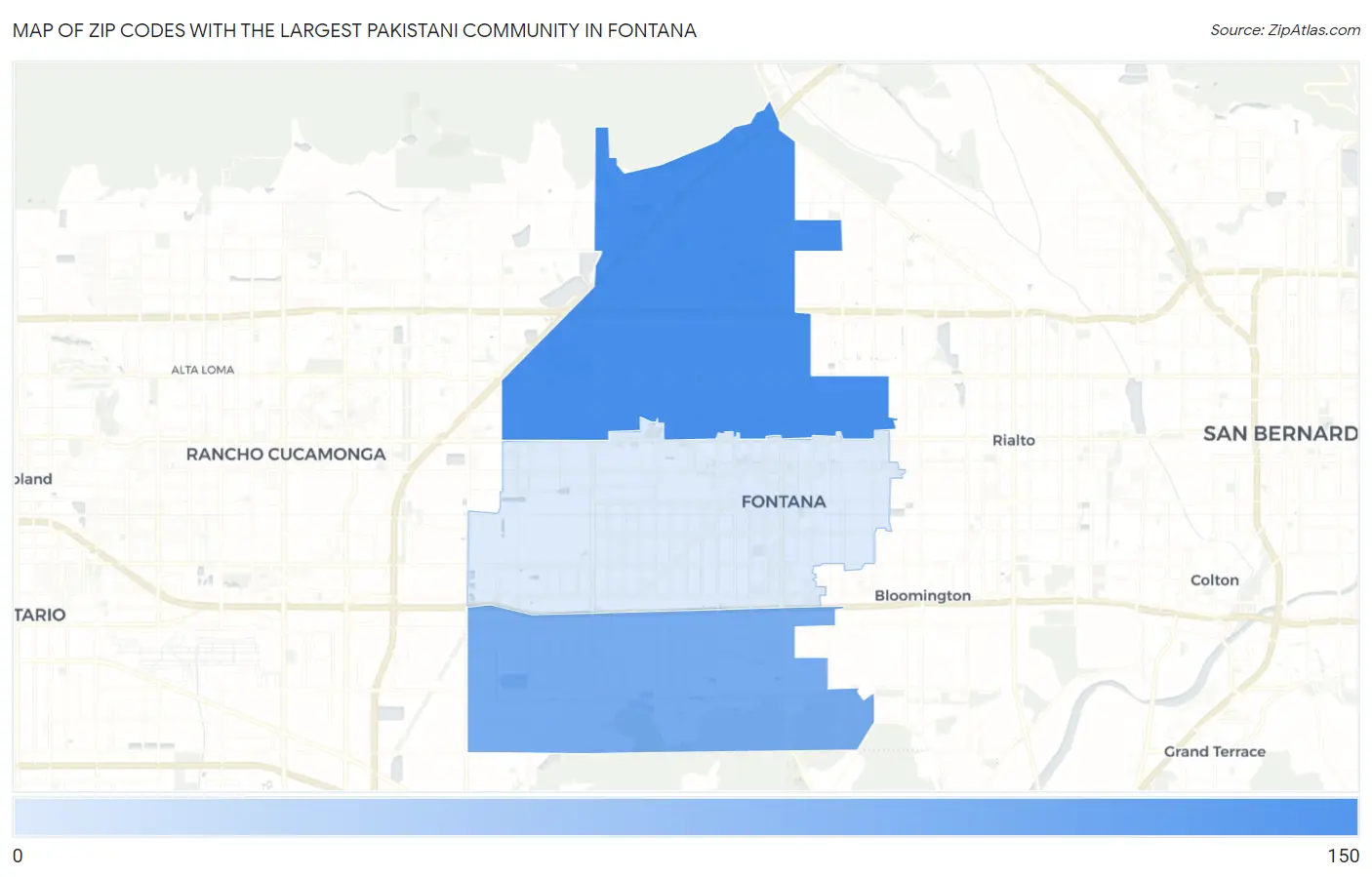 Zip Codes with the Largest Pakistani Community in Fontana Map