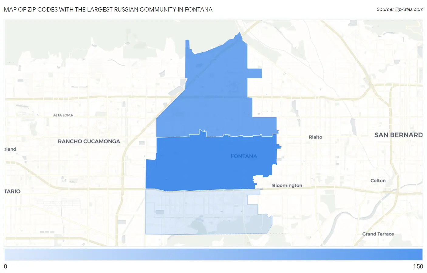 Zip Codes with the Largest Russian Community in Fontana Map