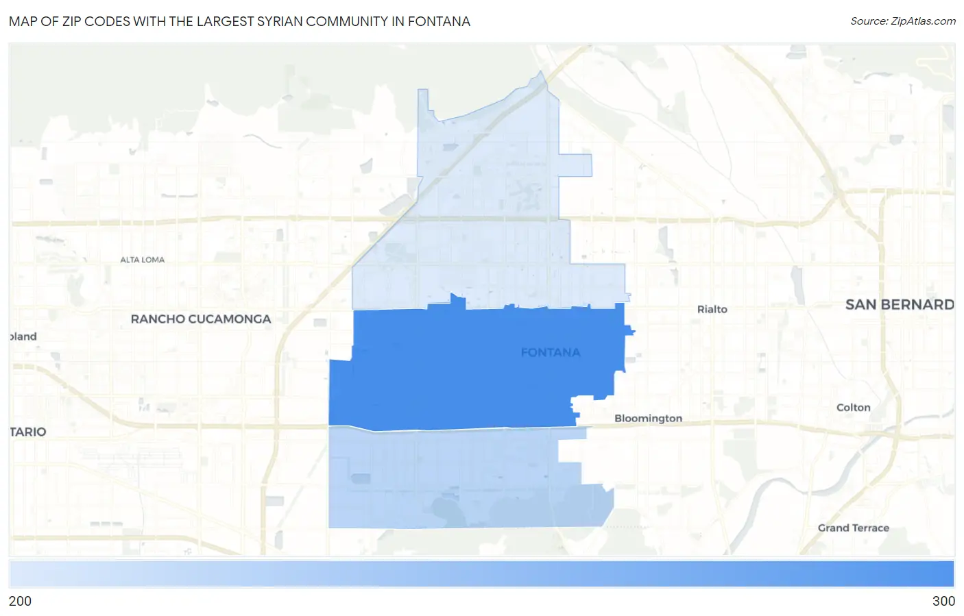 Zip Codes with the Largest Syrian Community in Fontana Map