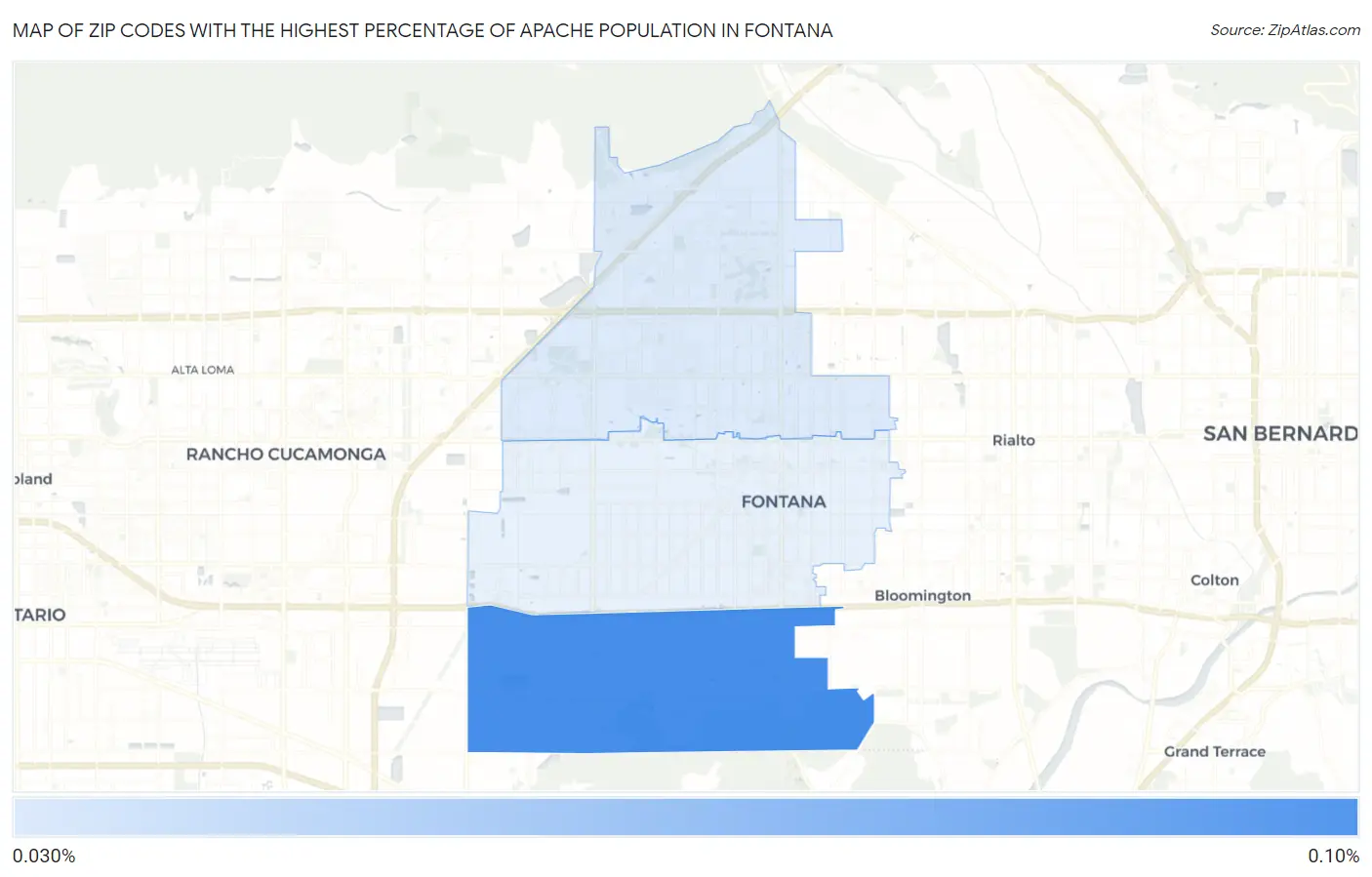 Zip Codes with the Highest Percentage of Apache Population in Fontana Map