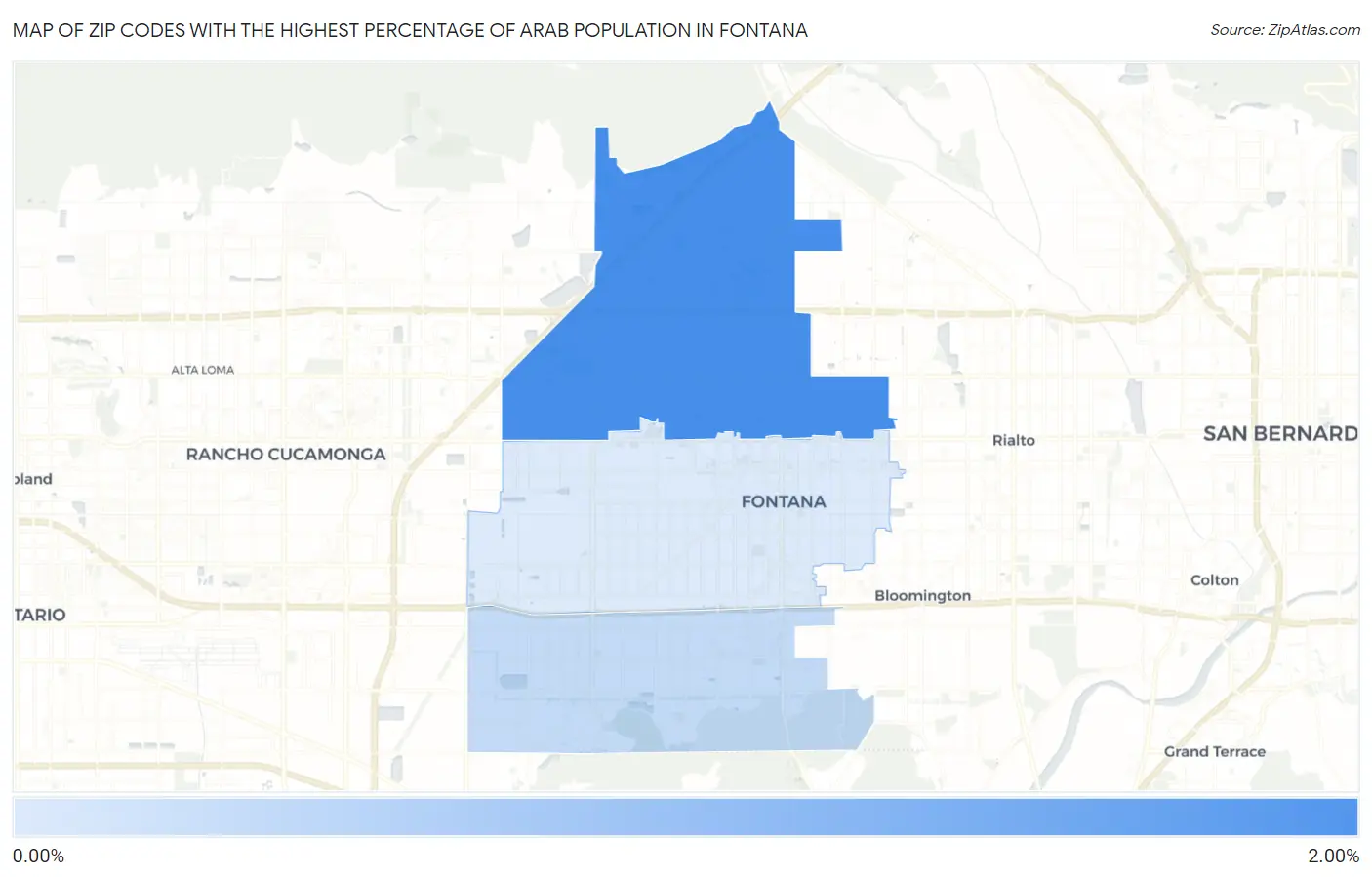 Zip Codes with the Highest Percentage of Arab Population in Fontana Map