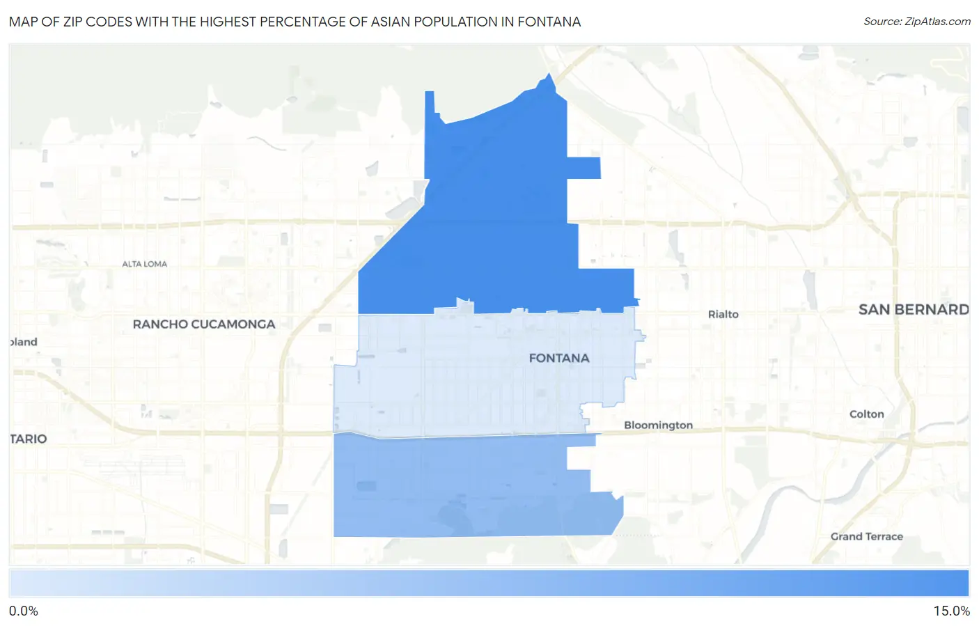Zip Codes with the Highest Percentage of Asian Population in Fontana Map