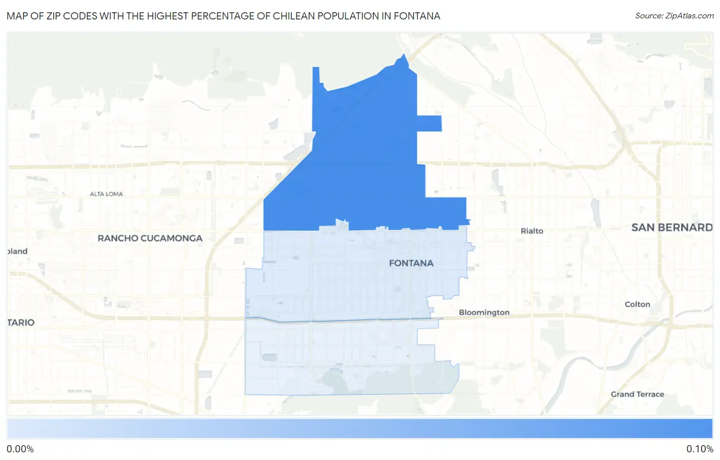 Zip Codes with the Highest Percentage of Chilean Population in Fontana Map