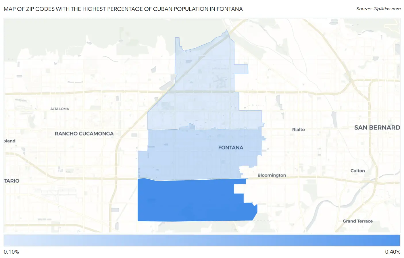 Zip Codes with the Highest Percentage of Cuban Population in Fontana Map