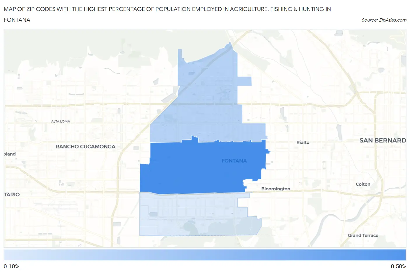Zip Codes with the Highest Percentage of Population Employed in Agriculture, Fishing & Hunting in Fontana Map