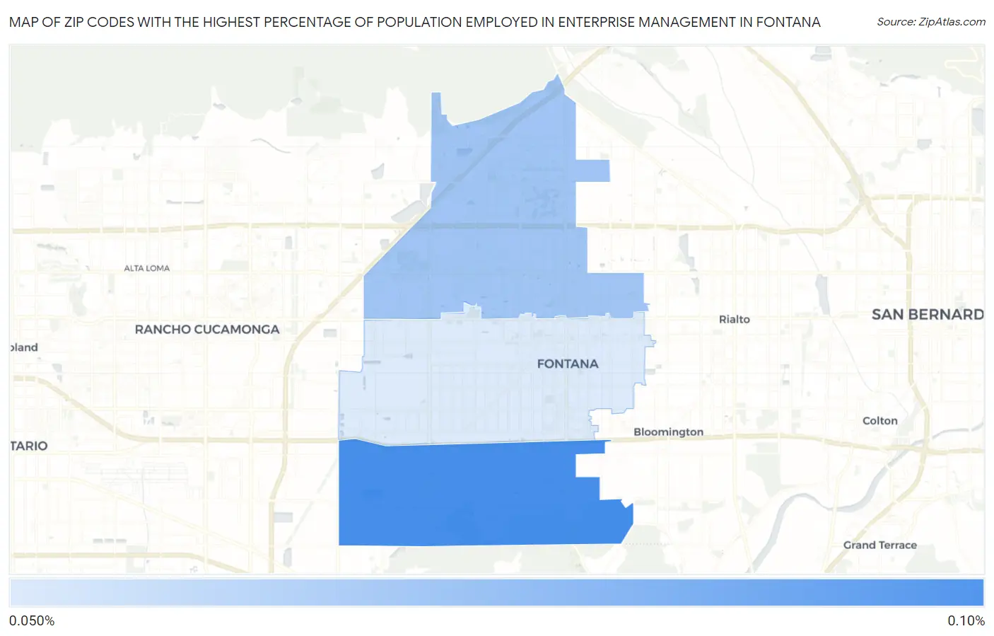 Zip Codes with the Highest Percentage of Population Employed in Enterprise Management in Fontana Map