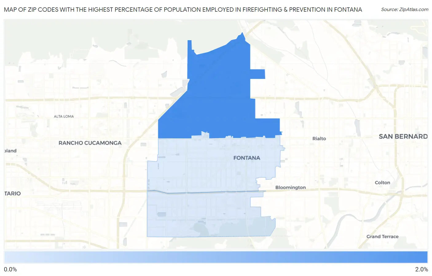 Zip Codes with the Highest Percentage of Population Employed in Firefighting & Prevention in Fontana Map