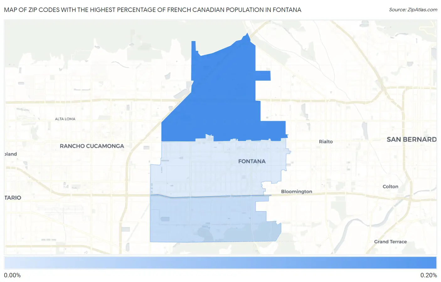 Zip Codes with the Highest Percentage of French Canadian Population in Fontana Map