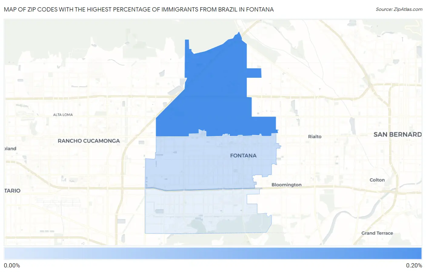 Zip Codes with the Highest Percentage of Immigrants from Brazil in Fontana Map
