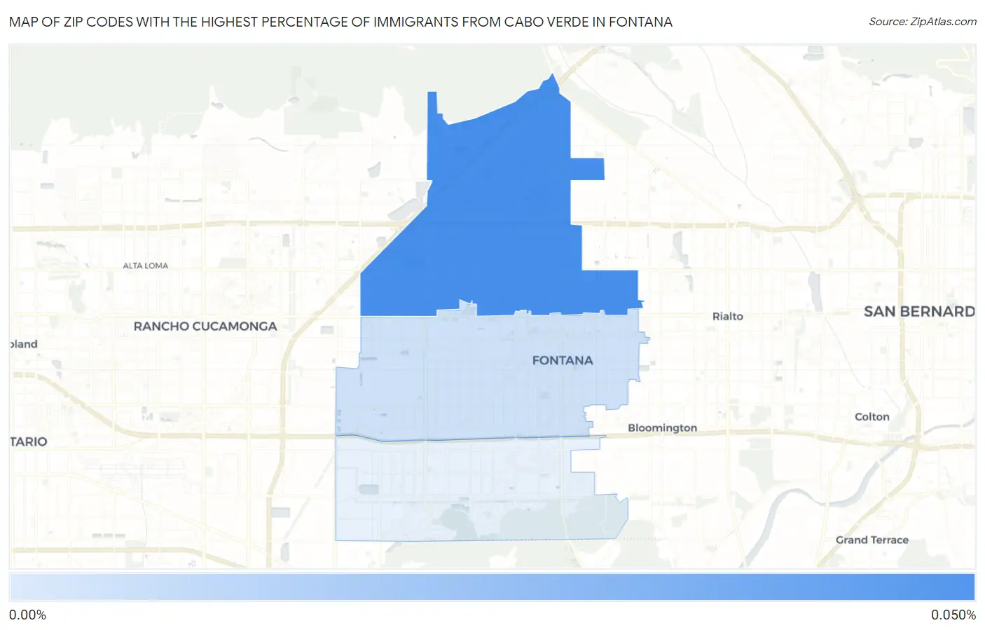 Zip Codes with the Highest Percentage of Immigrants from Cabo Verde in Fontana Map