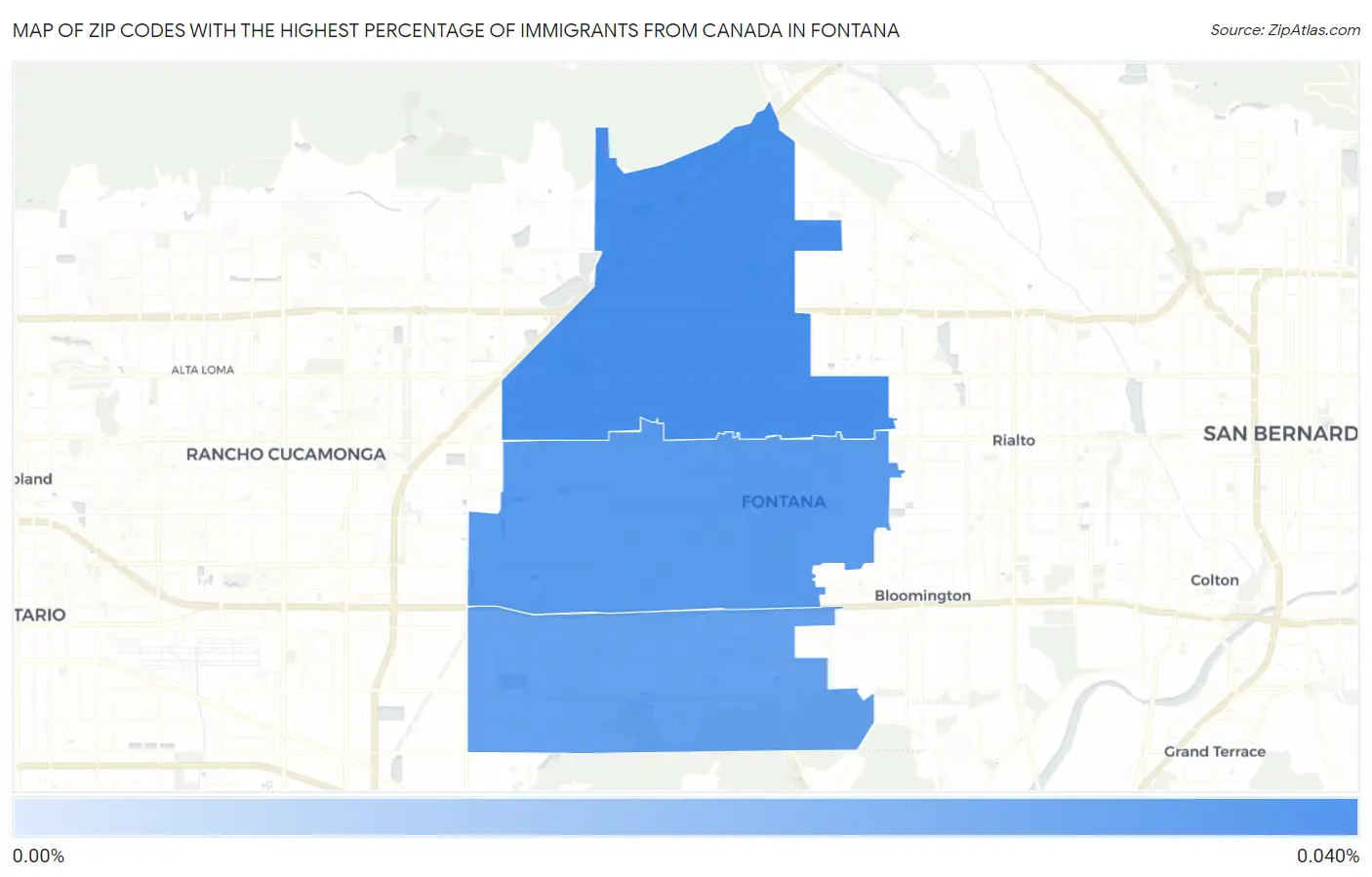 Zip Codes with the Highest Percentage of Immigrants from Canada in Fontana Map