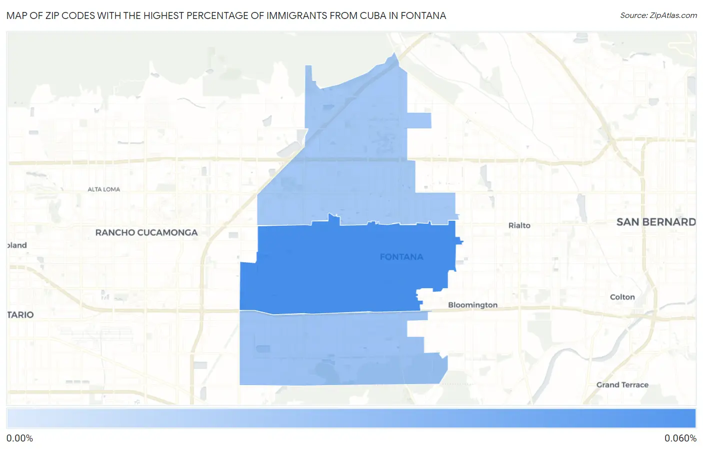 Zip Codes with the Highest Percentage of Immigrants from Cuba in Fontana Map