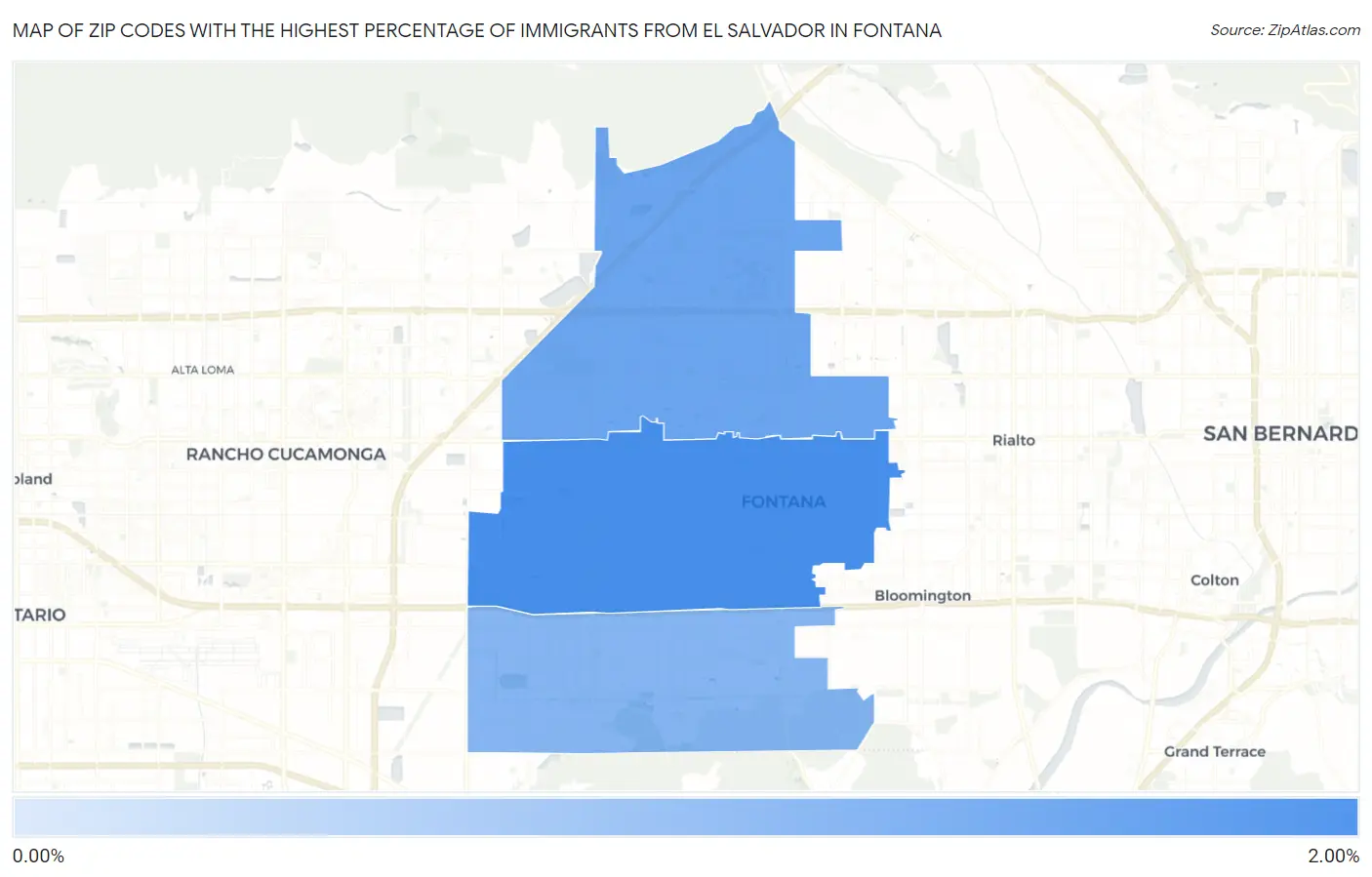Zip Codes with the Highest Percentage of Immigrants from El Salvador in Fontana Map