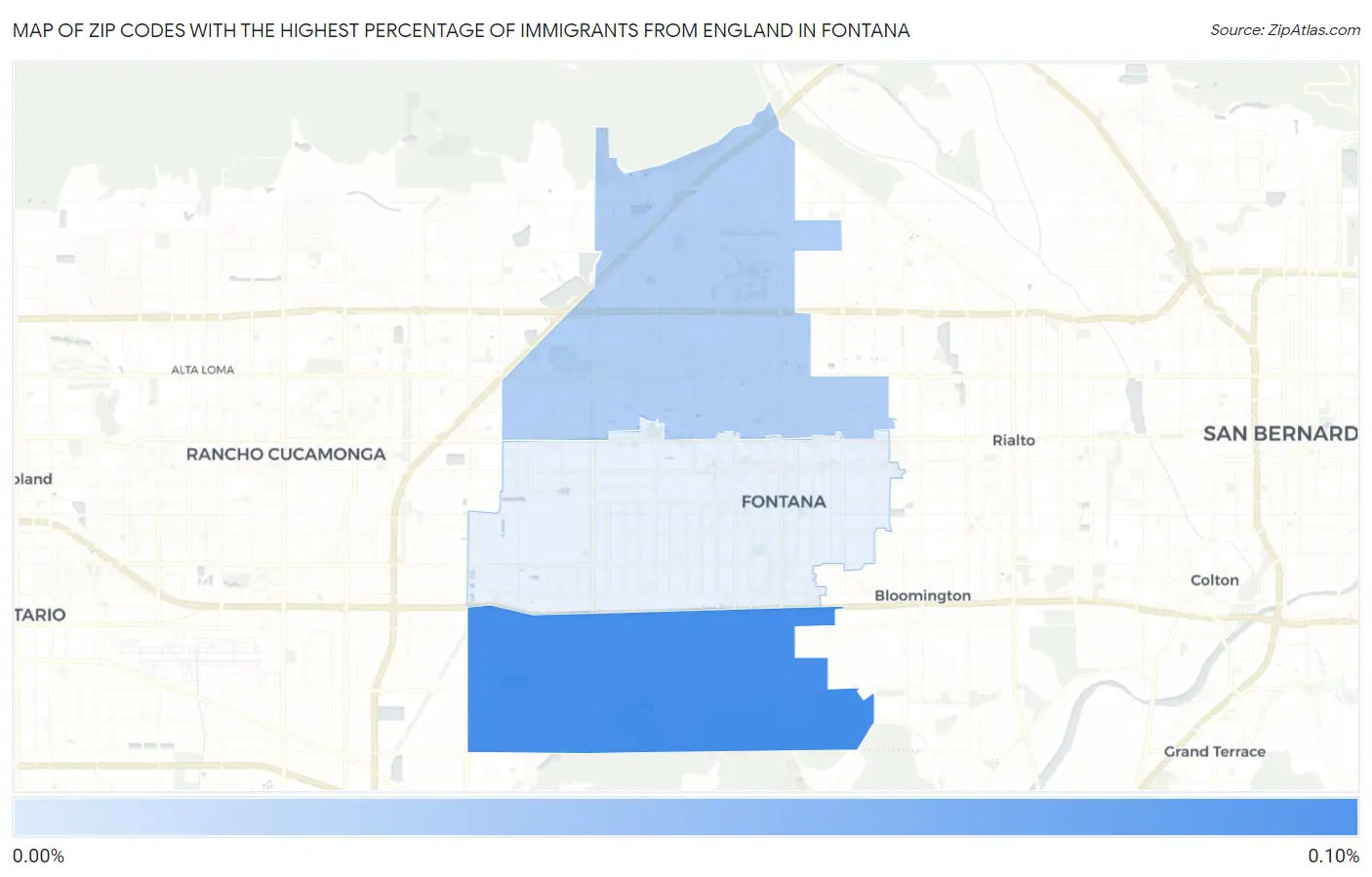 Zip Codes with the Highest Percentage of Immigrants from England in Fontana Map