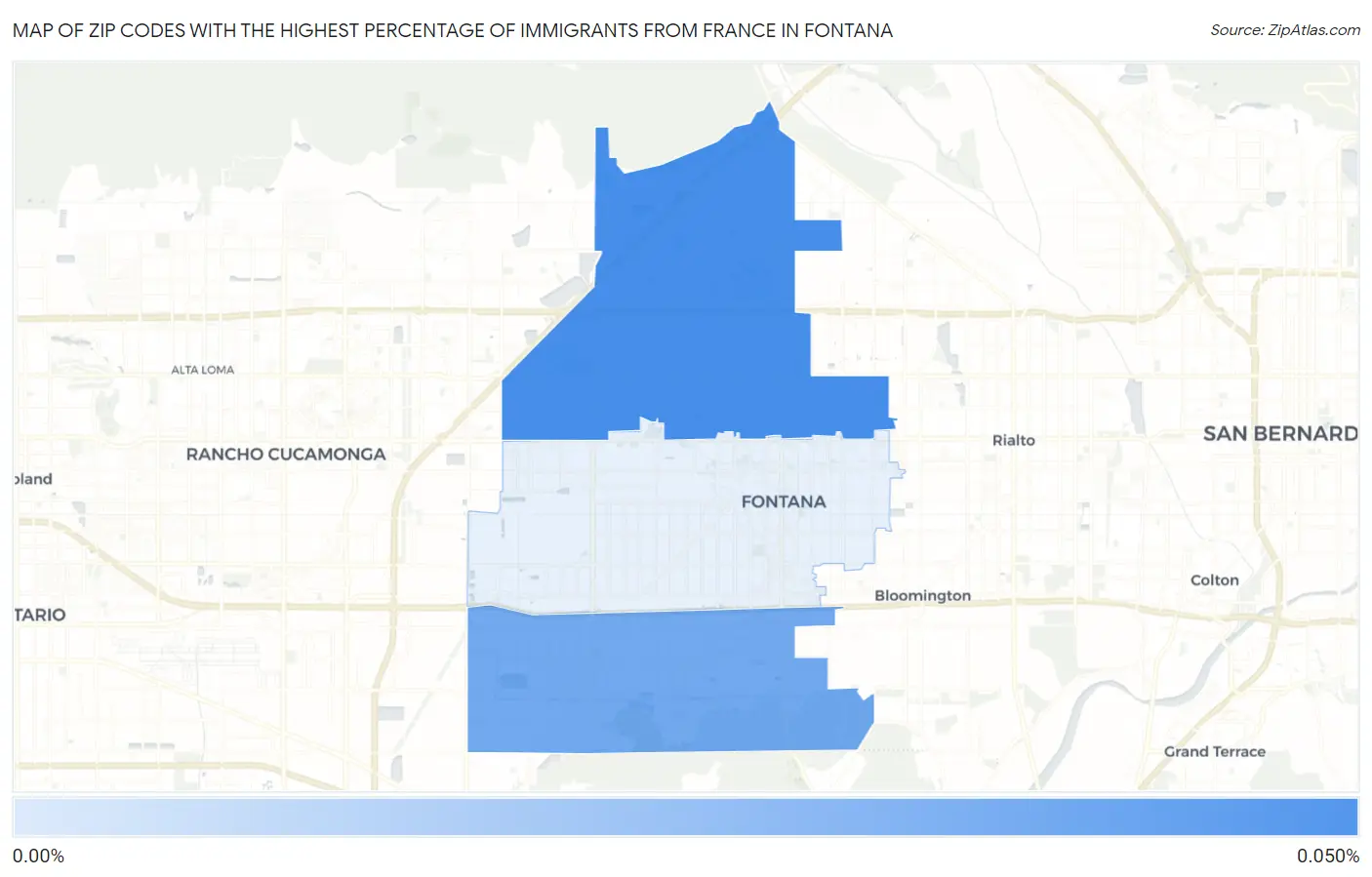 Zip Codes with the Highest Percentage of Immigrants from France in Fontana Map