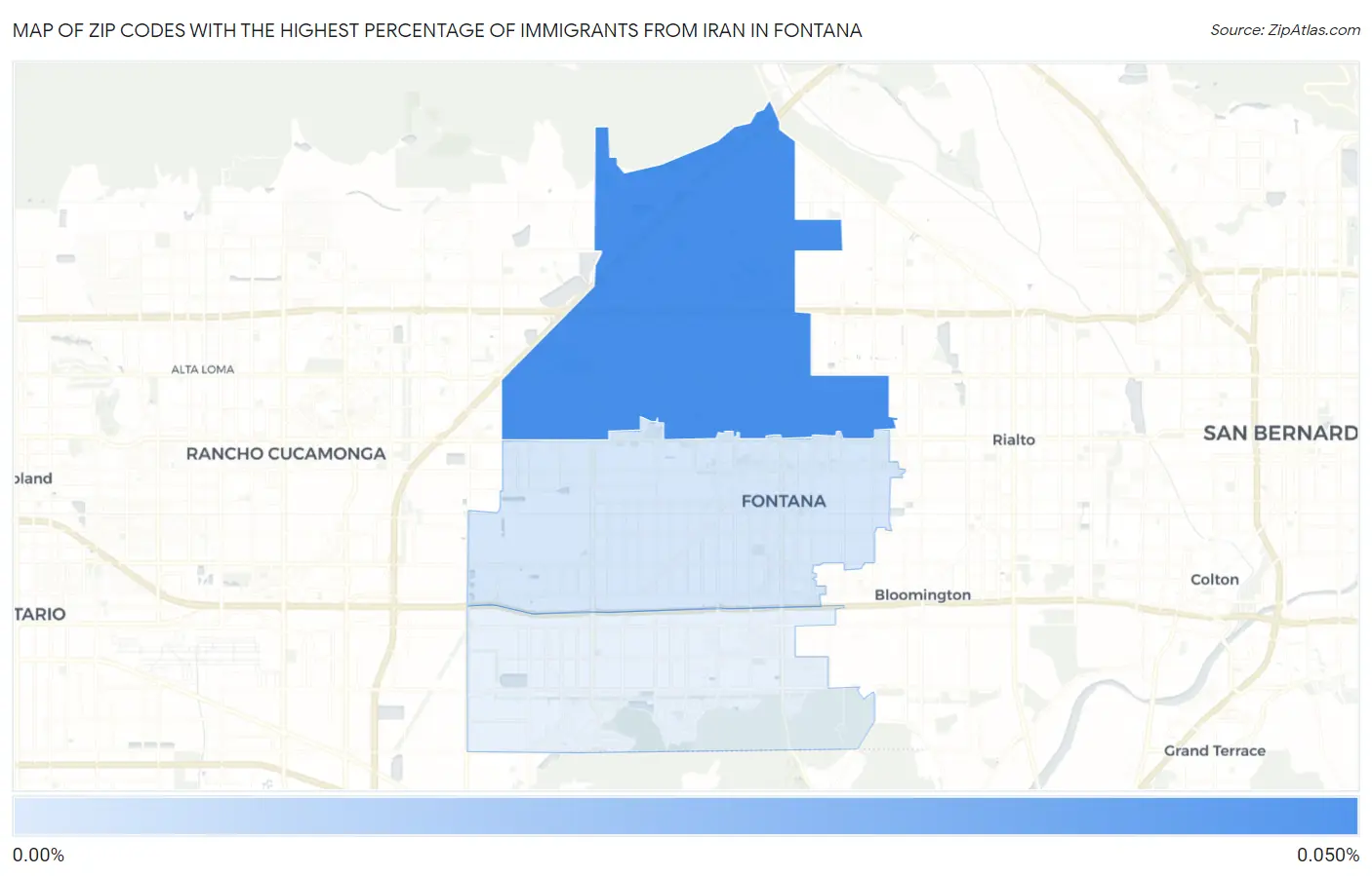 Zip Codes with the Highest Percentage of Immigrants from Iran in Fontana Map