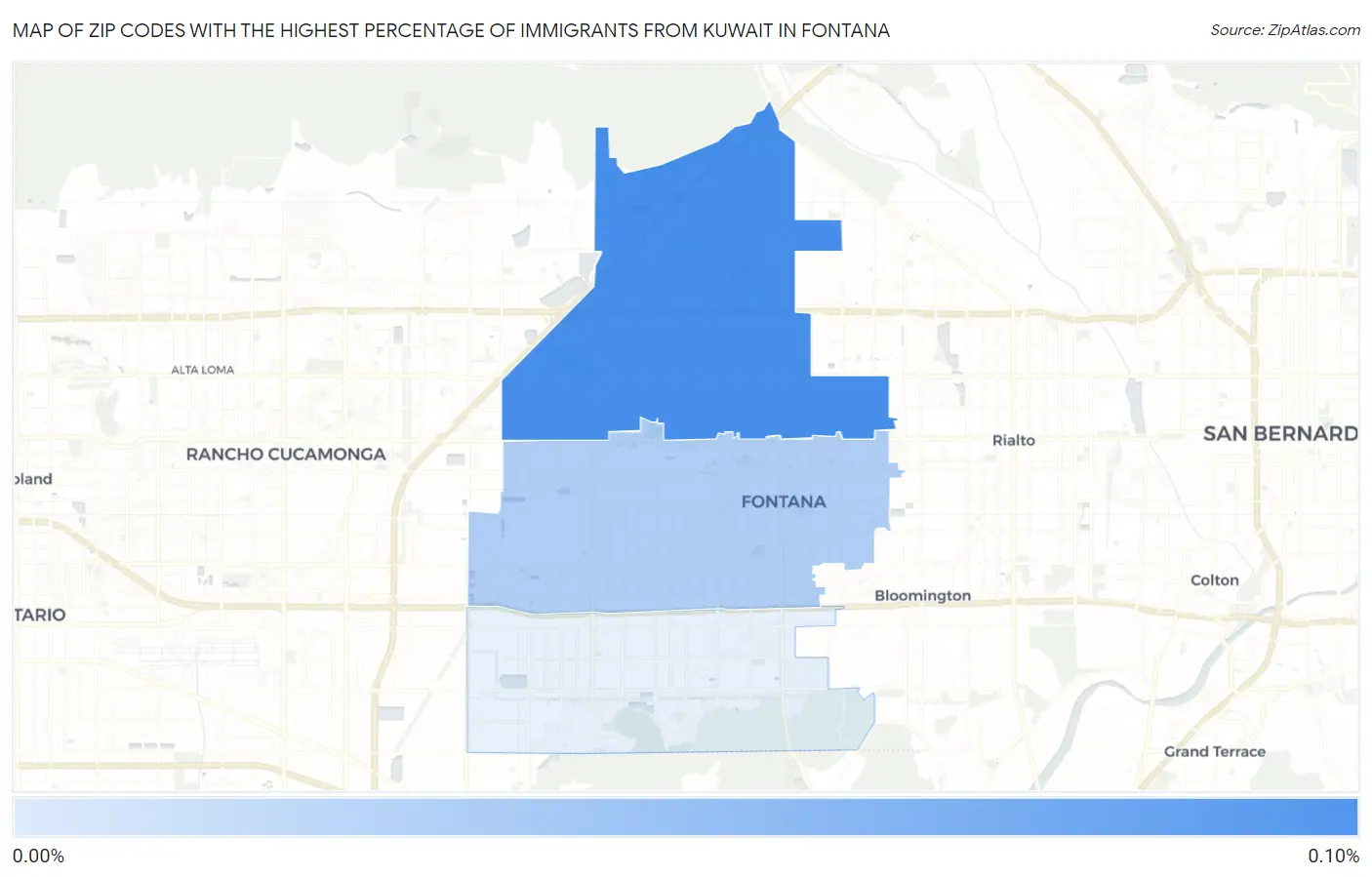Zip Codes with the Highest Percentage of Immigrants from Kuwait in Fontana Map