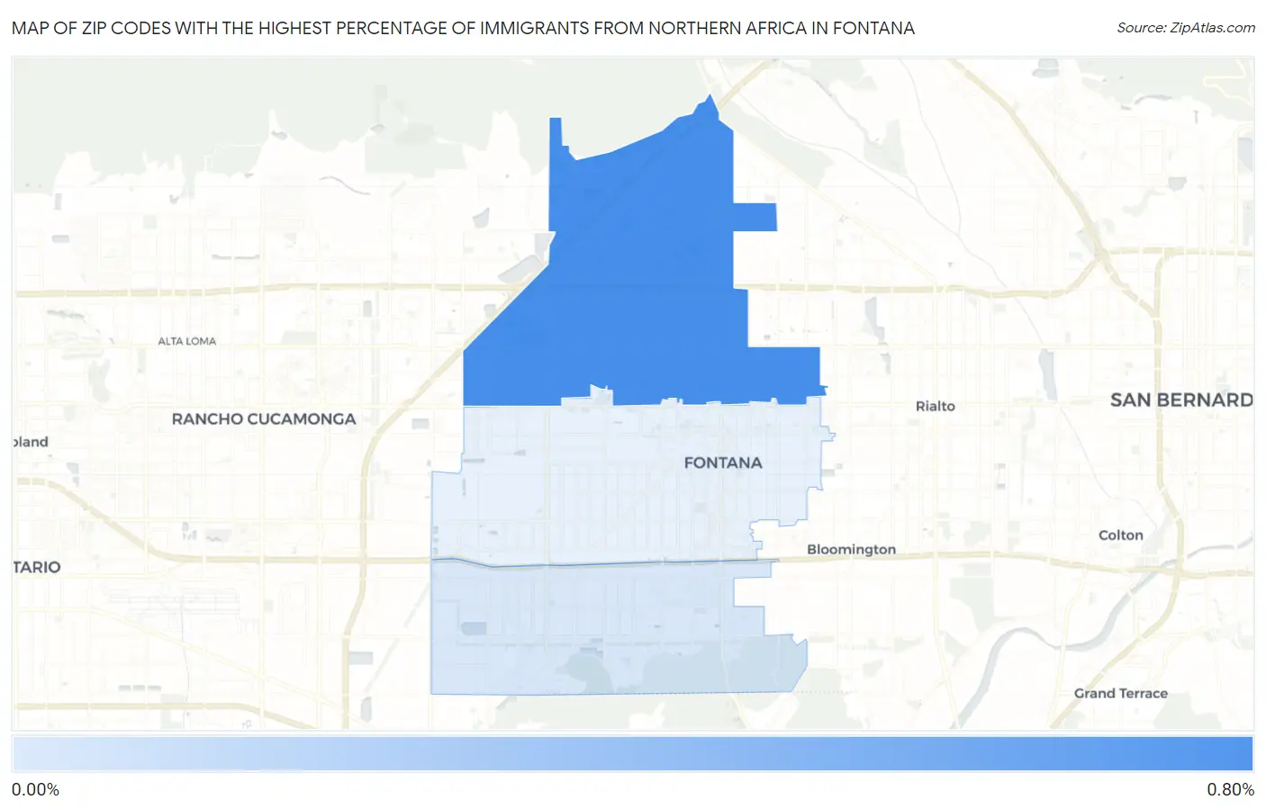 Zip Codes with the Highest Percentage of Immigrants from Northern Africa in Fontana Map