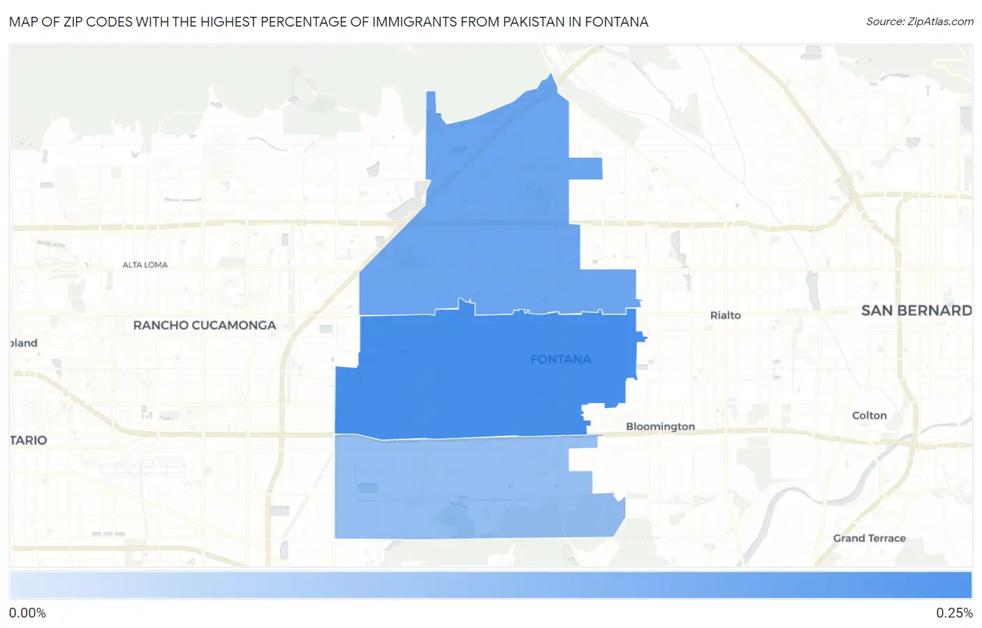 Zip Codes with the Highest Percentage of Immigrants from Pakistan in Fontana Map