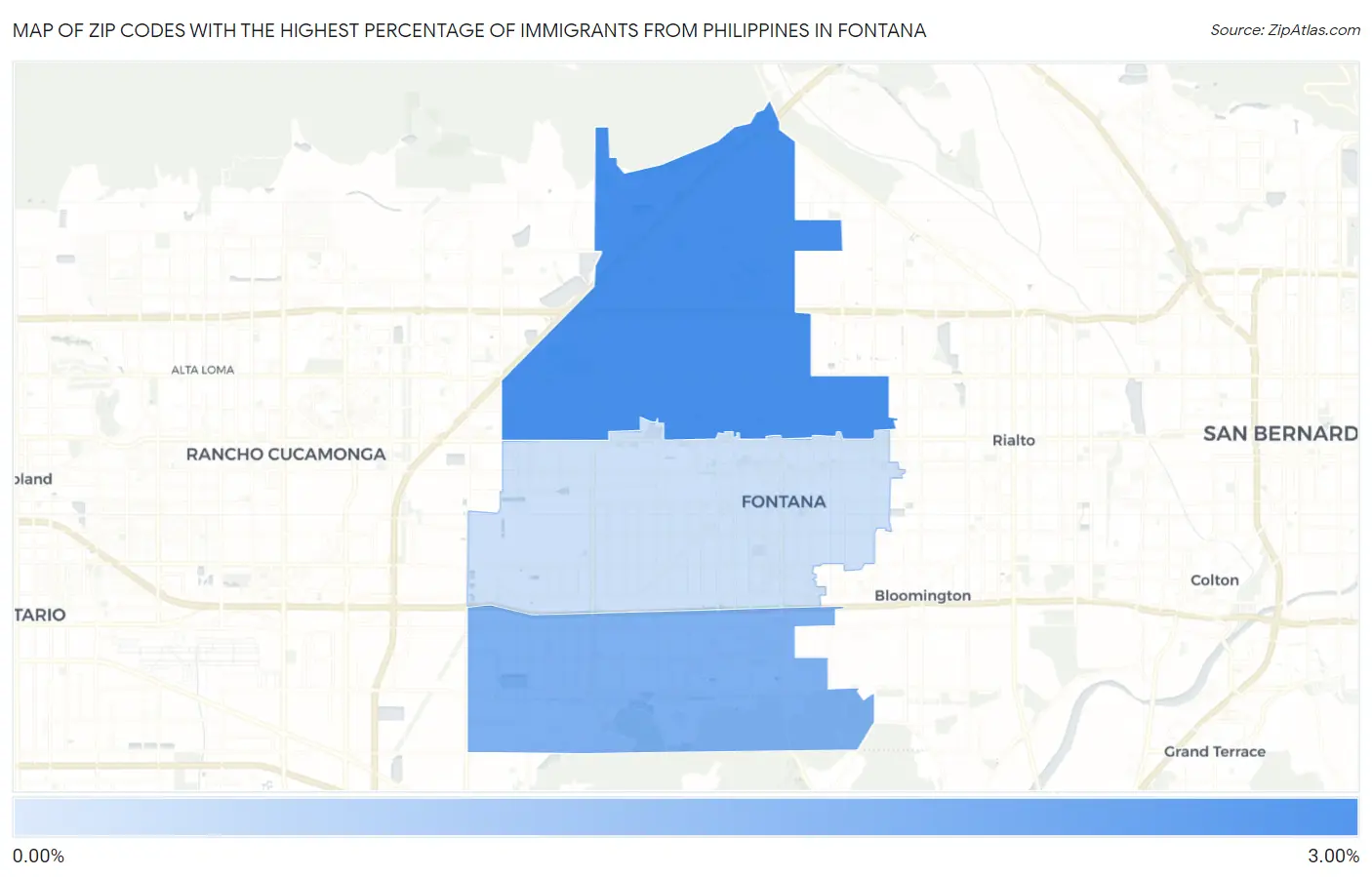 Zip Codes with the Highest Percentage of Immigrants from Philippines in Fontana Map