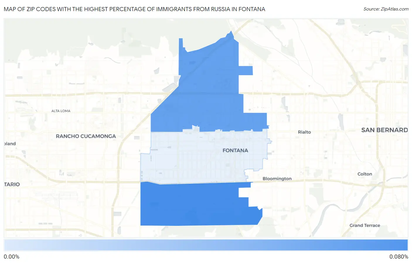 Zip Codes with the Highest Percentage of Immigrants from Russia in Fontana Map