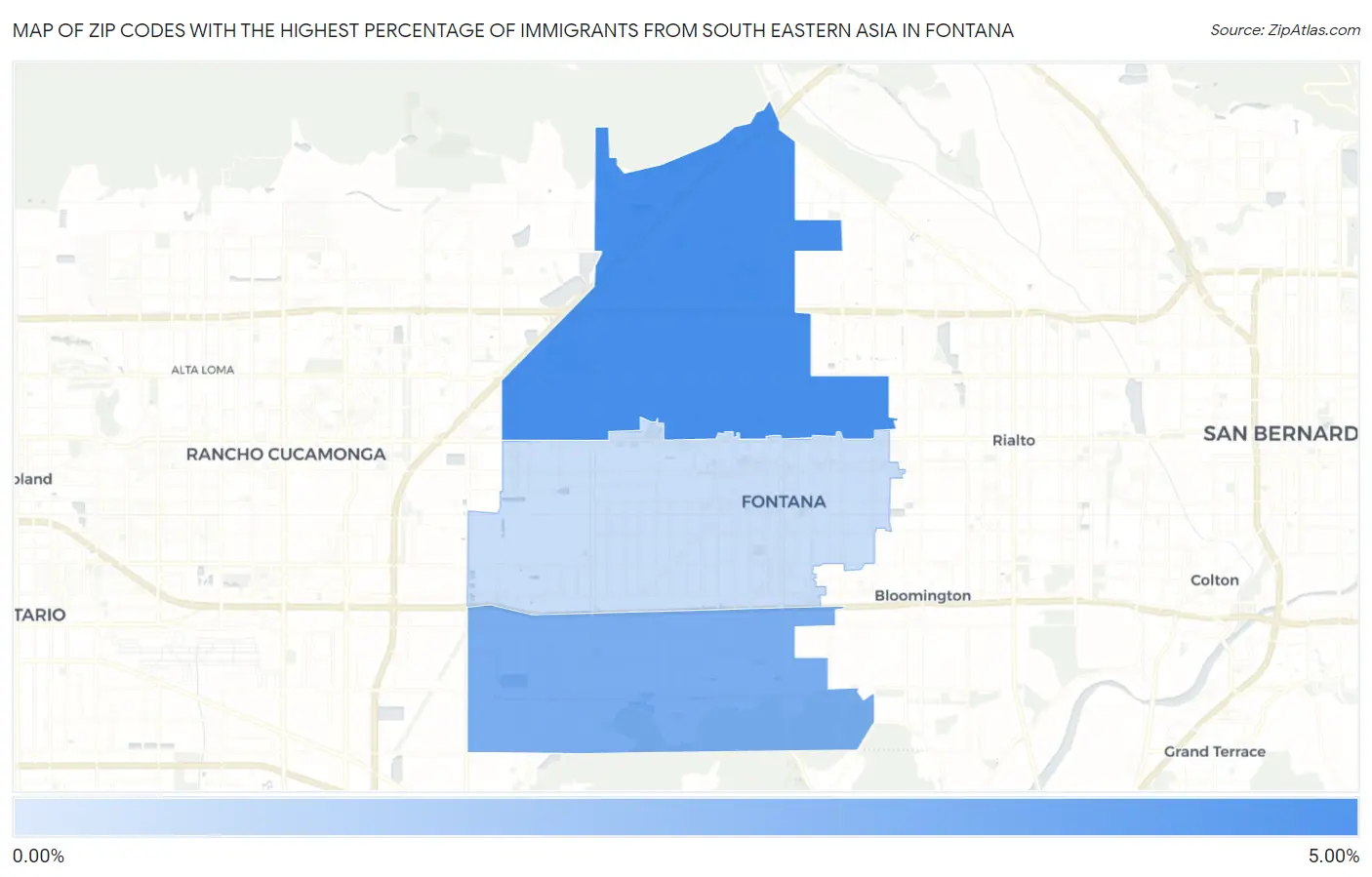 Zip Codes with the Highest Percentage of Immigrants from South Eastern Asia in Fontana Map