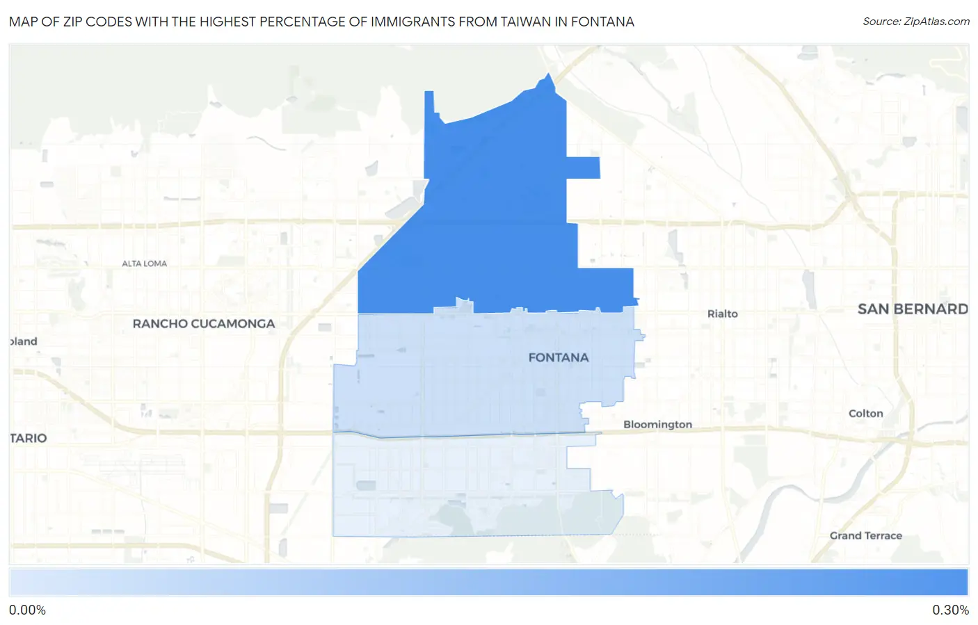 Zip Codes with the Highest Percentage of Immigrants from Taiwan in Fontana Map