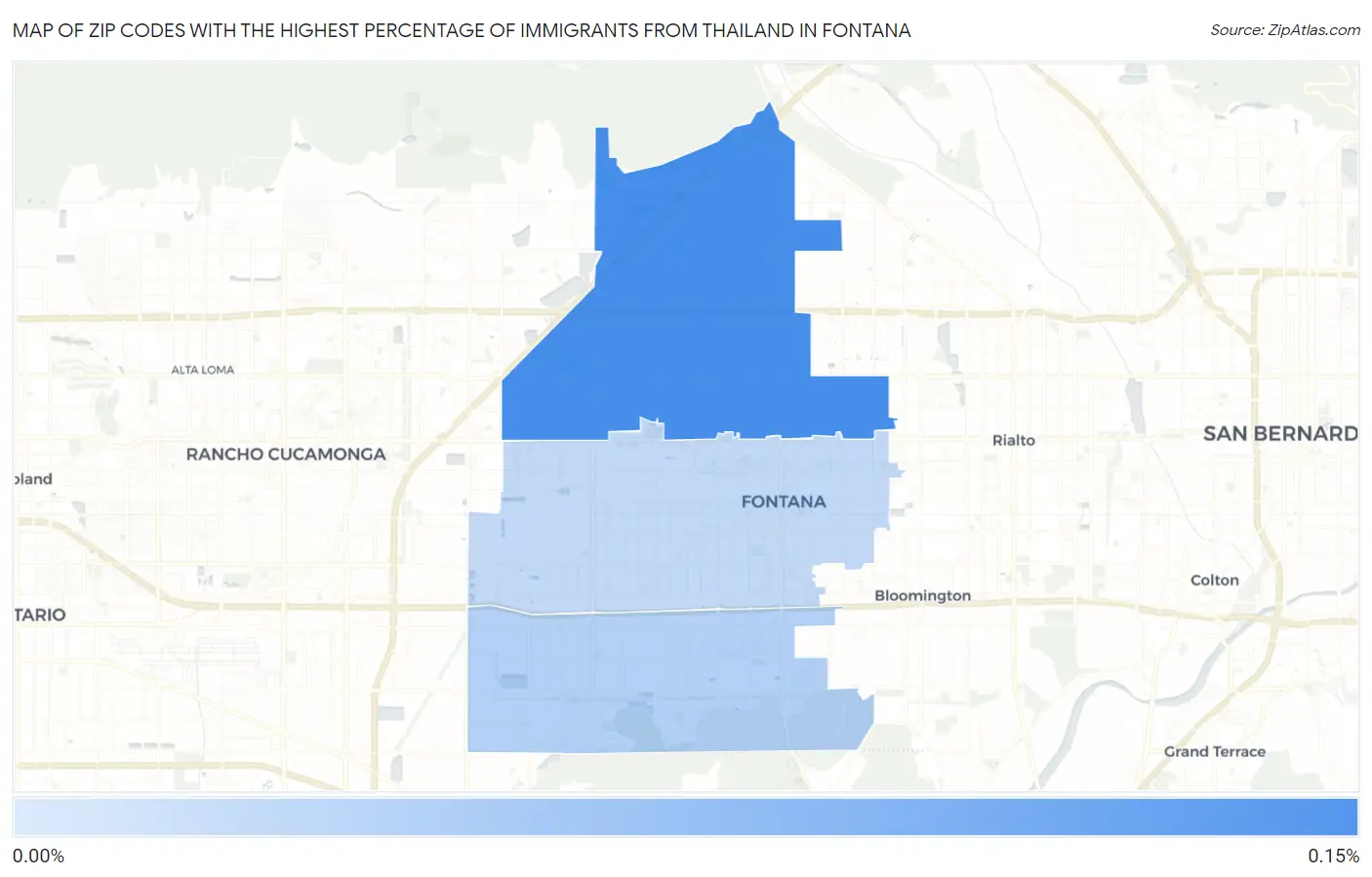 Zip Codes with the Highest Percentage of Immigrants from Thailand in Fontana Map