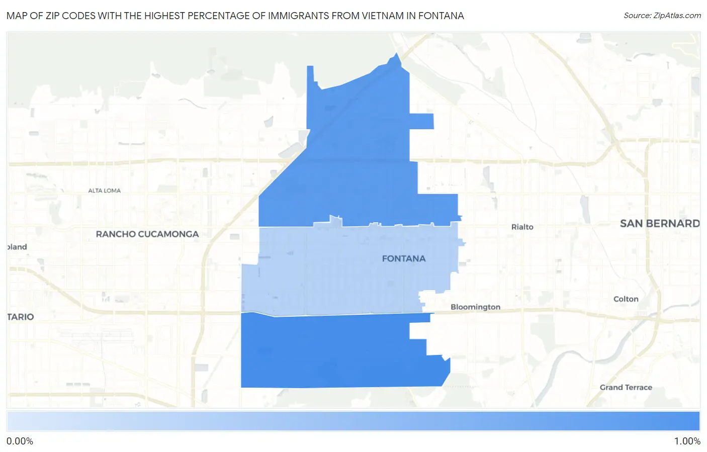 Zip Codes with the Highest Percentage of Immigrants from Vietnam in Fontana Map