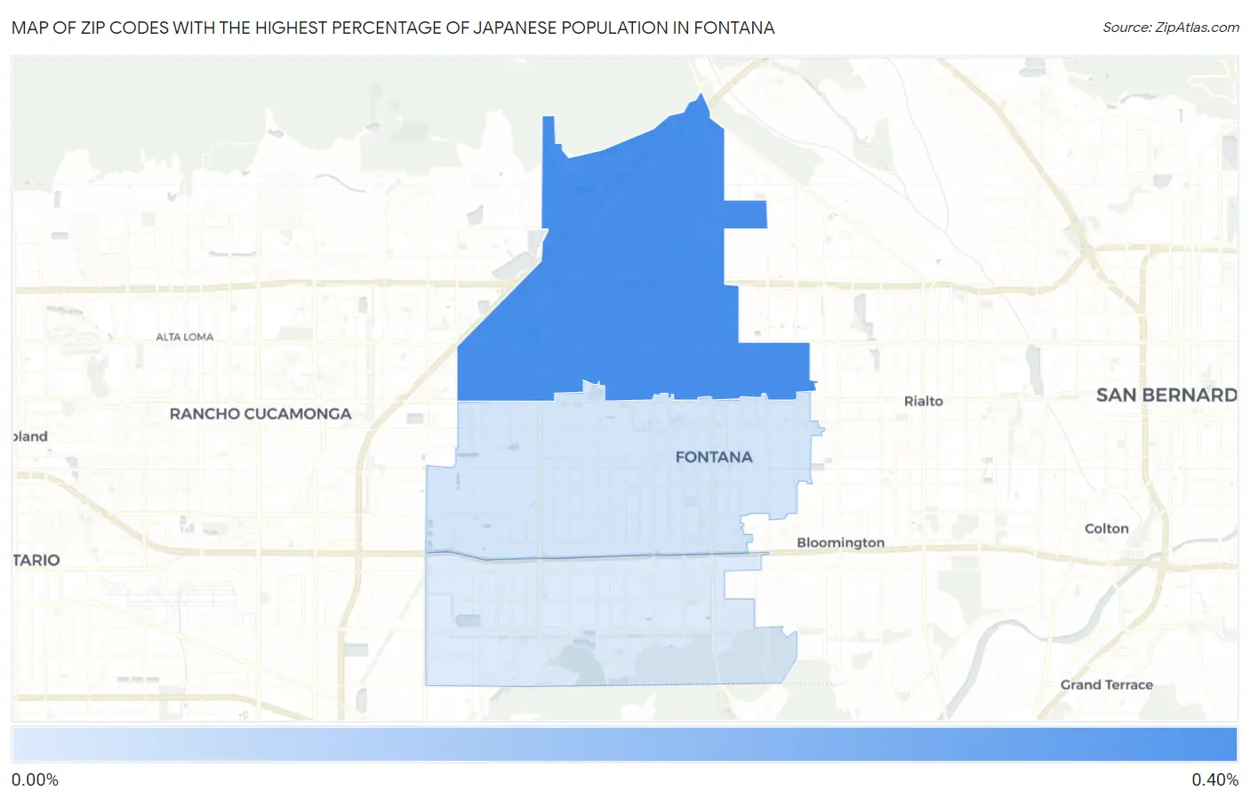 Zip Codes with the Highest Percentage of Japanese Population in Fontana Map
