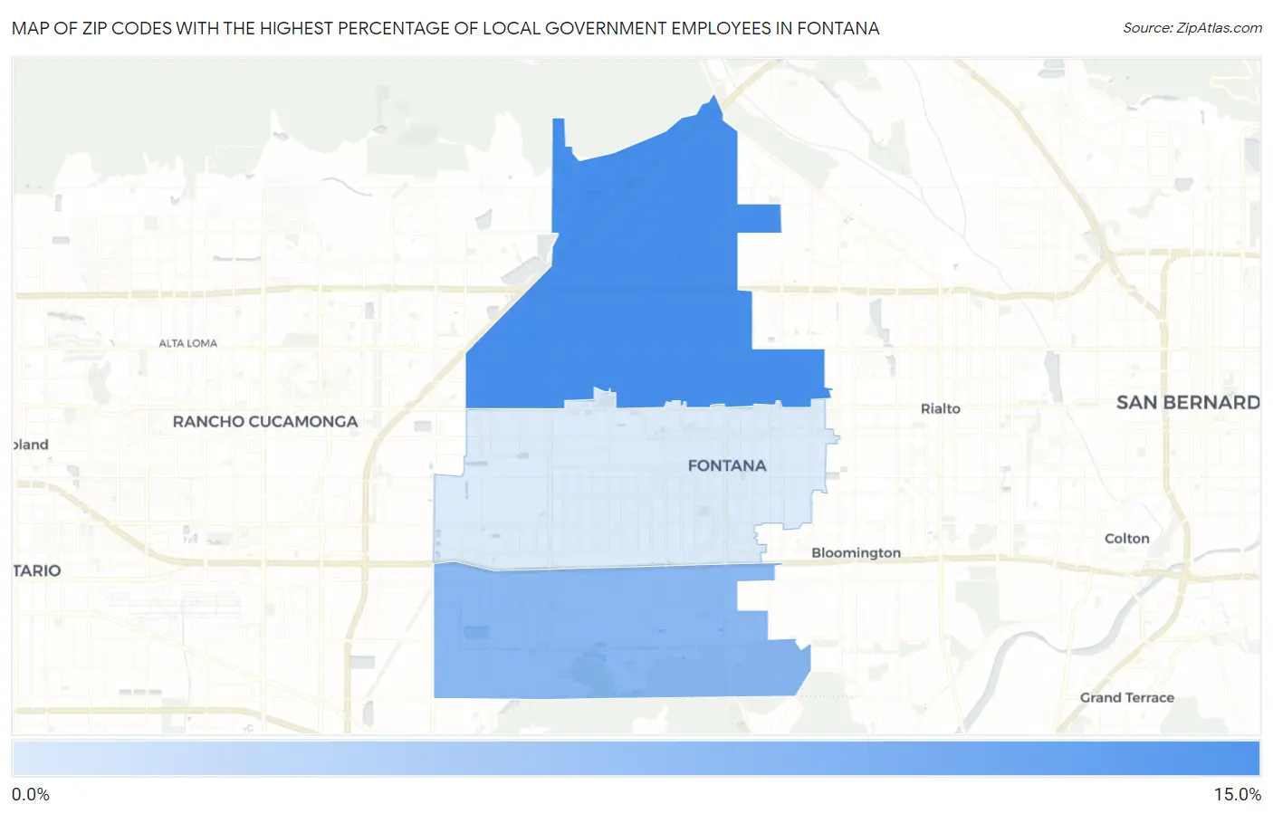 Zip Codes with the Highest Percentage of Local Government Employees in Fontana Map