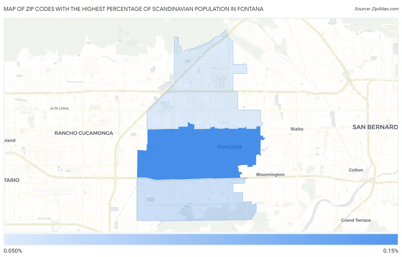 Zip Codes with the Highest Percentage of Scandinavian Population in Fontana Map