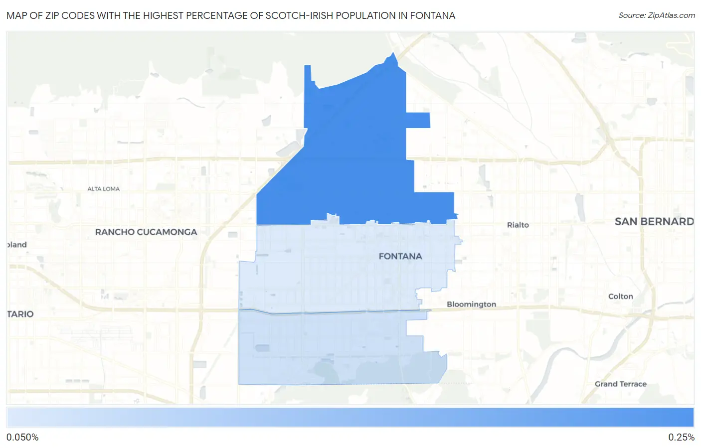 Zip Codes with the Highest Percentage of Scotch-Irish Population in Fontana Map