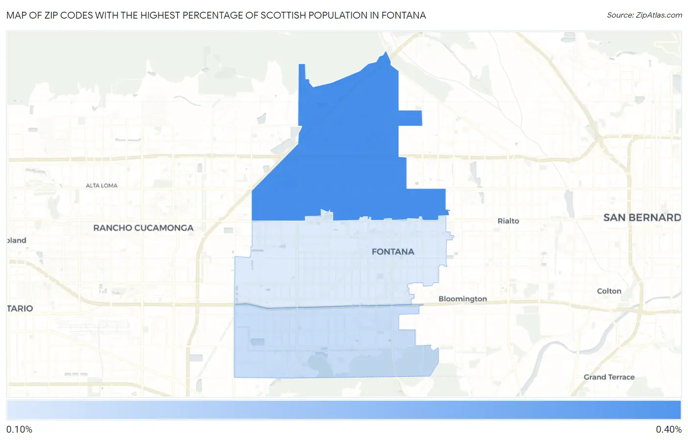 Zip Codes with the Highest Percentage of Scottish Population in Fontana Map