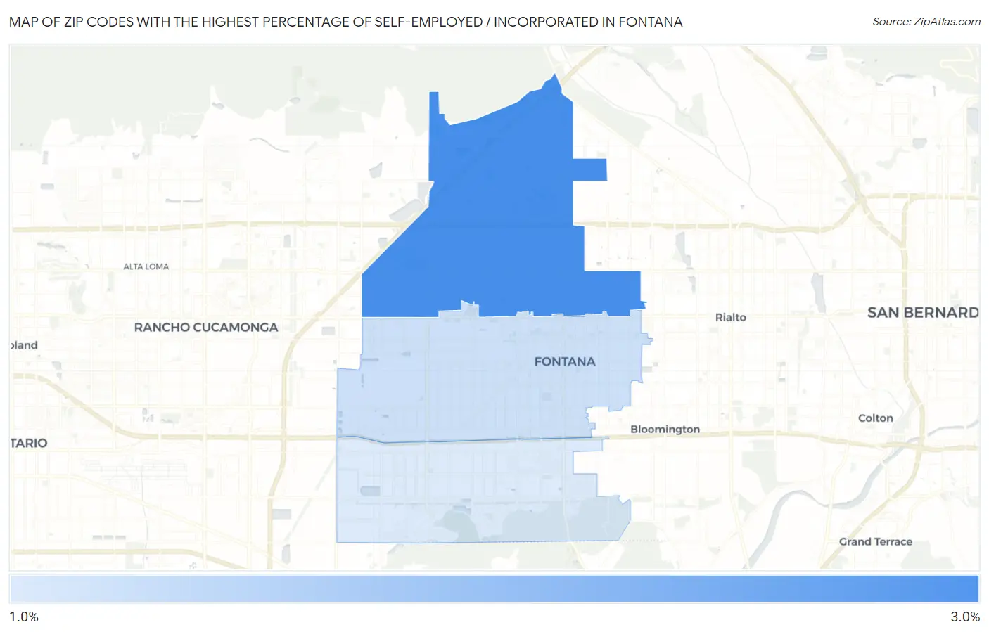 Zip Codes with the Highest Percentage of Self-Employed / Incorporated in Fontana Map