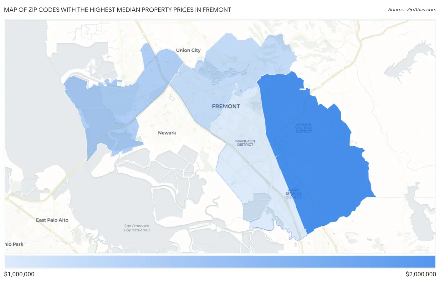 Zip Codes with the Highest Median Property Prices in Fremont Map