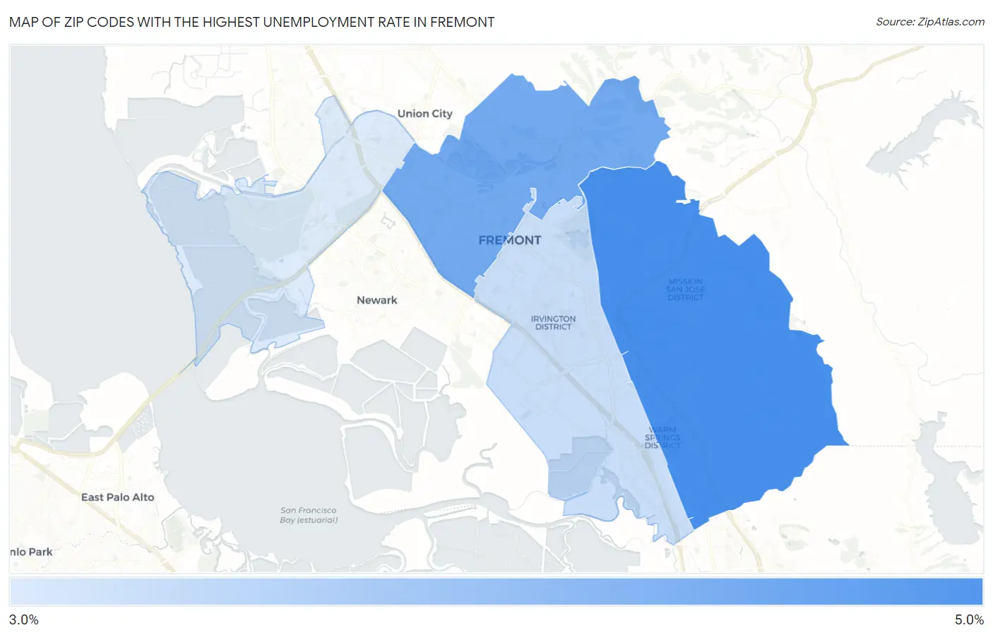 Zip Codes with the Highest Unemployment Rate in Fremont Map