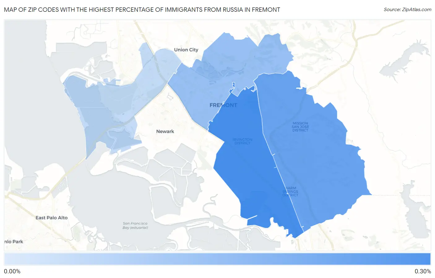 Zip Codes with the Highest Percentage of Immigrants from Russia in Fremont Map