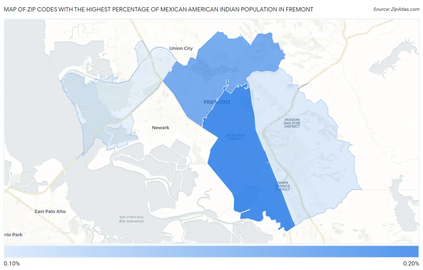 Zip Codes with the Highest Percentage of Mexican American Indian Population in Fremont Map