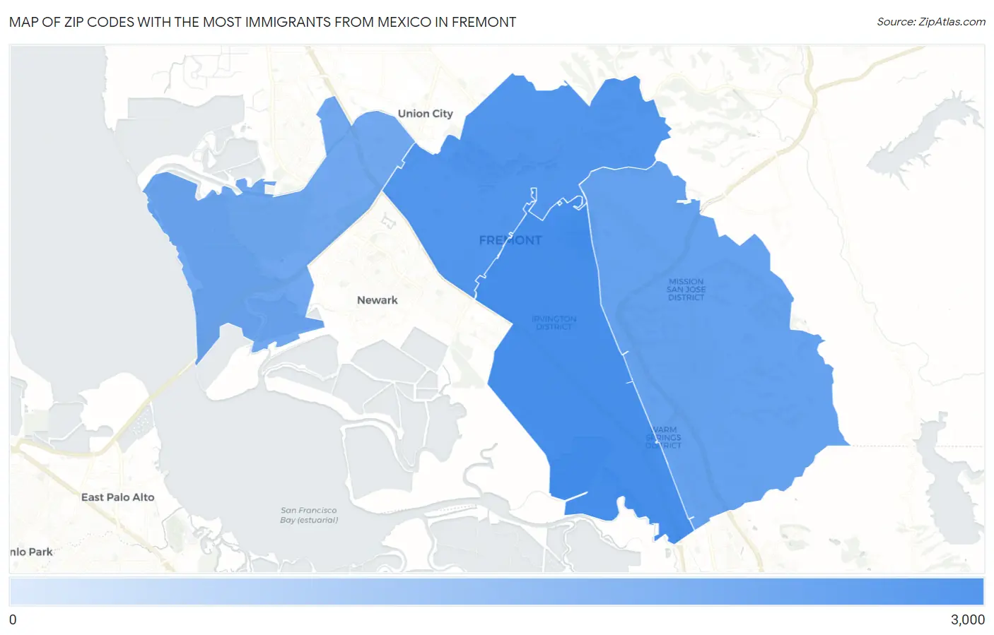 Zip Codes with the Most Immigrants from Mexico in Fremont Map