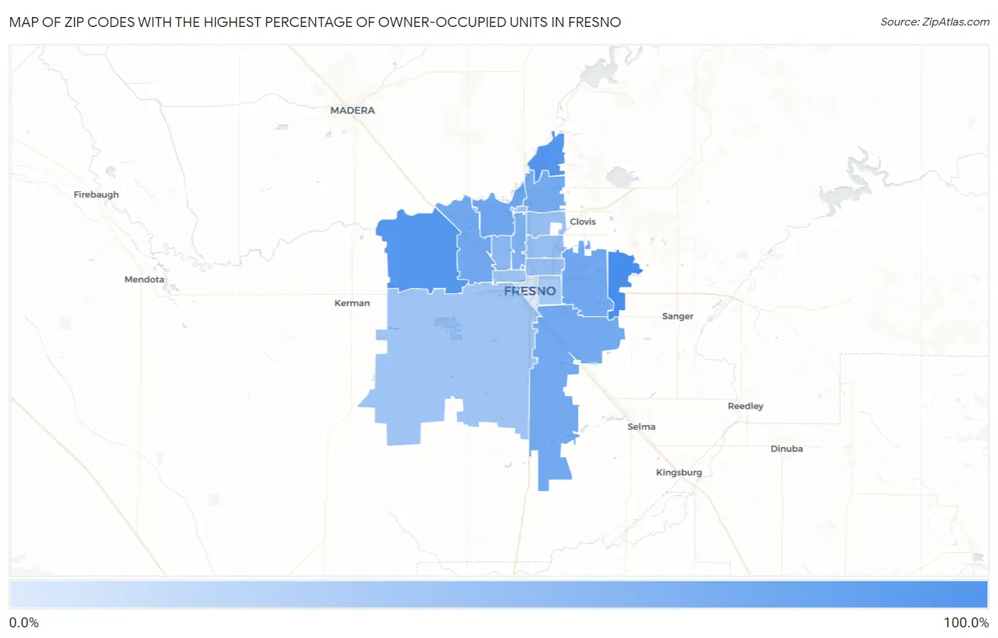 Zip Codes with the Highest Percentage of Owner-Occupied Units in Fresno Map