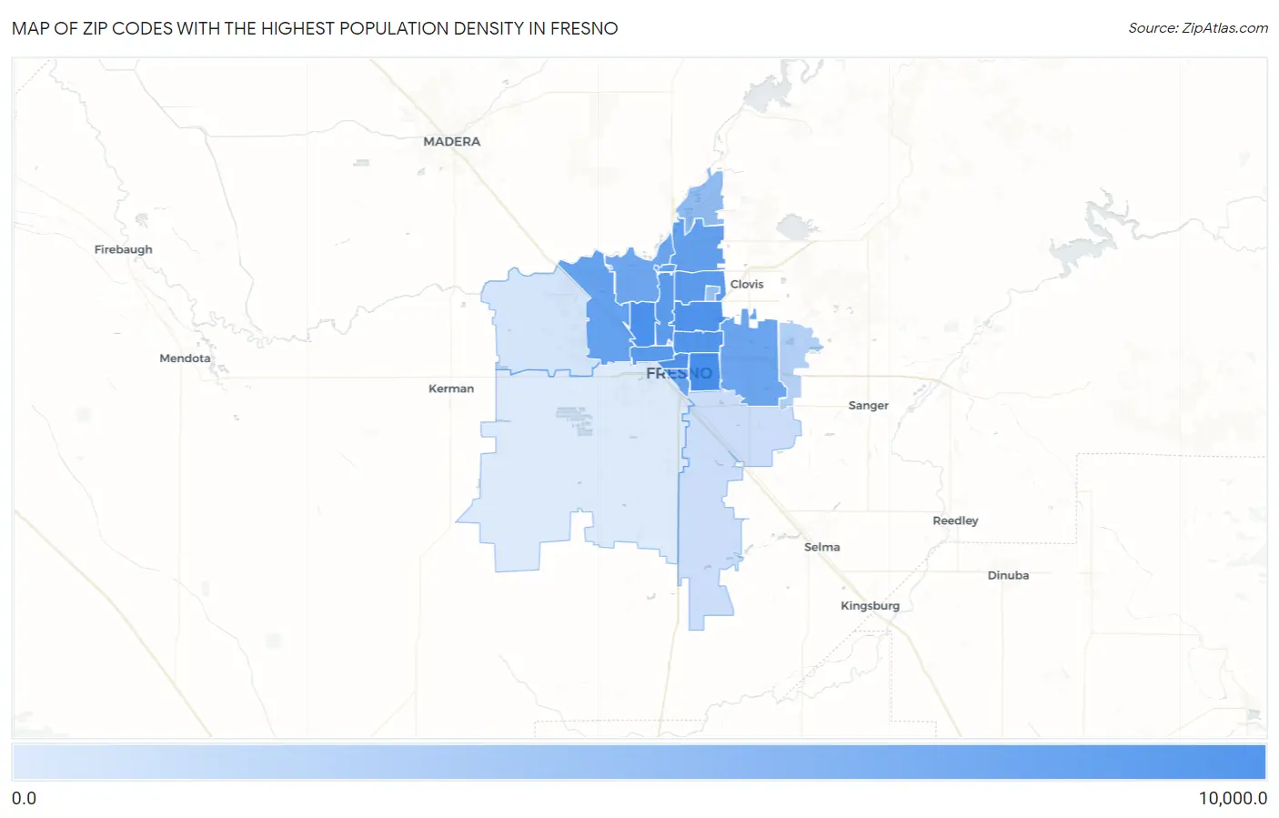 Zip Codes with the Highest Population Density in Fresno Map