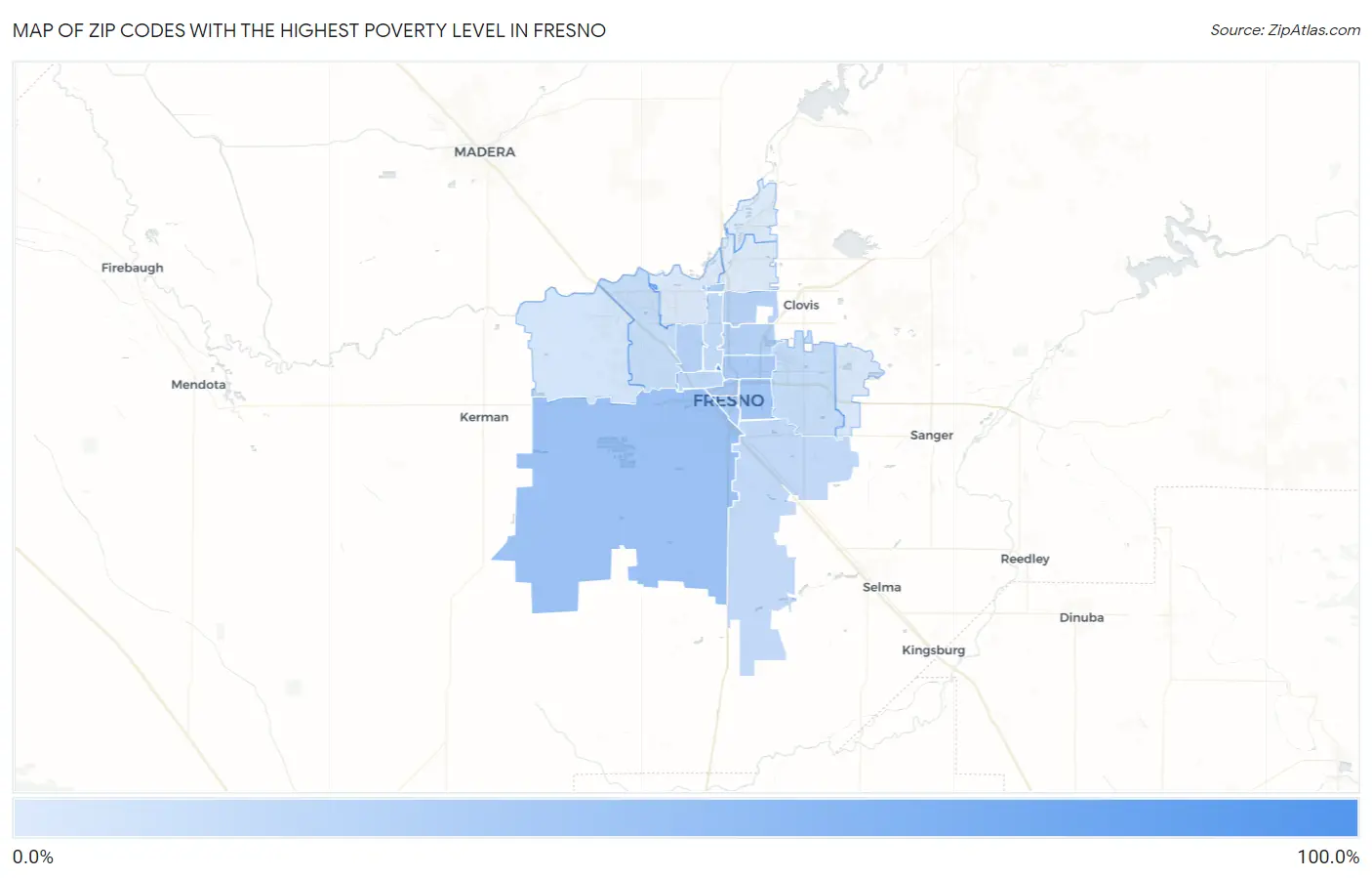 Zip Codes with the Highest Poverty Level in Fresno Map