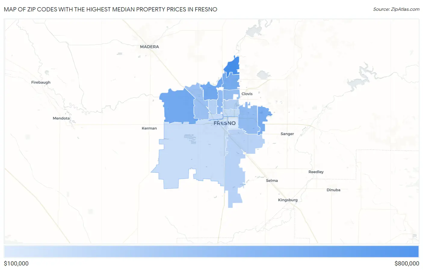 Zip Codes with the Highest Median Property Prices in Fresno Map