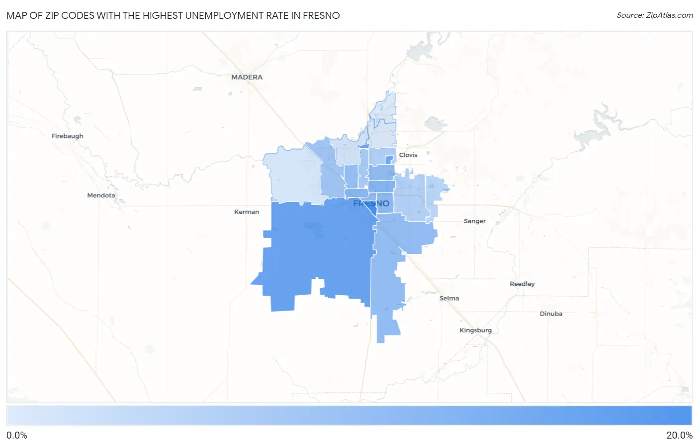 Zip Codes with the Highest Unemployment Rate in Fresno Map