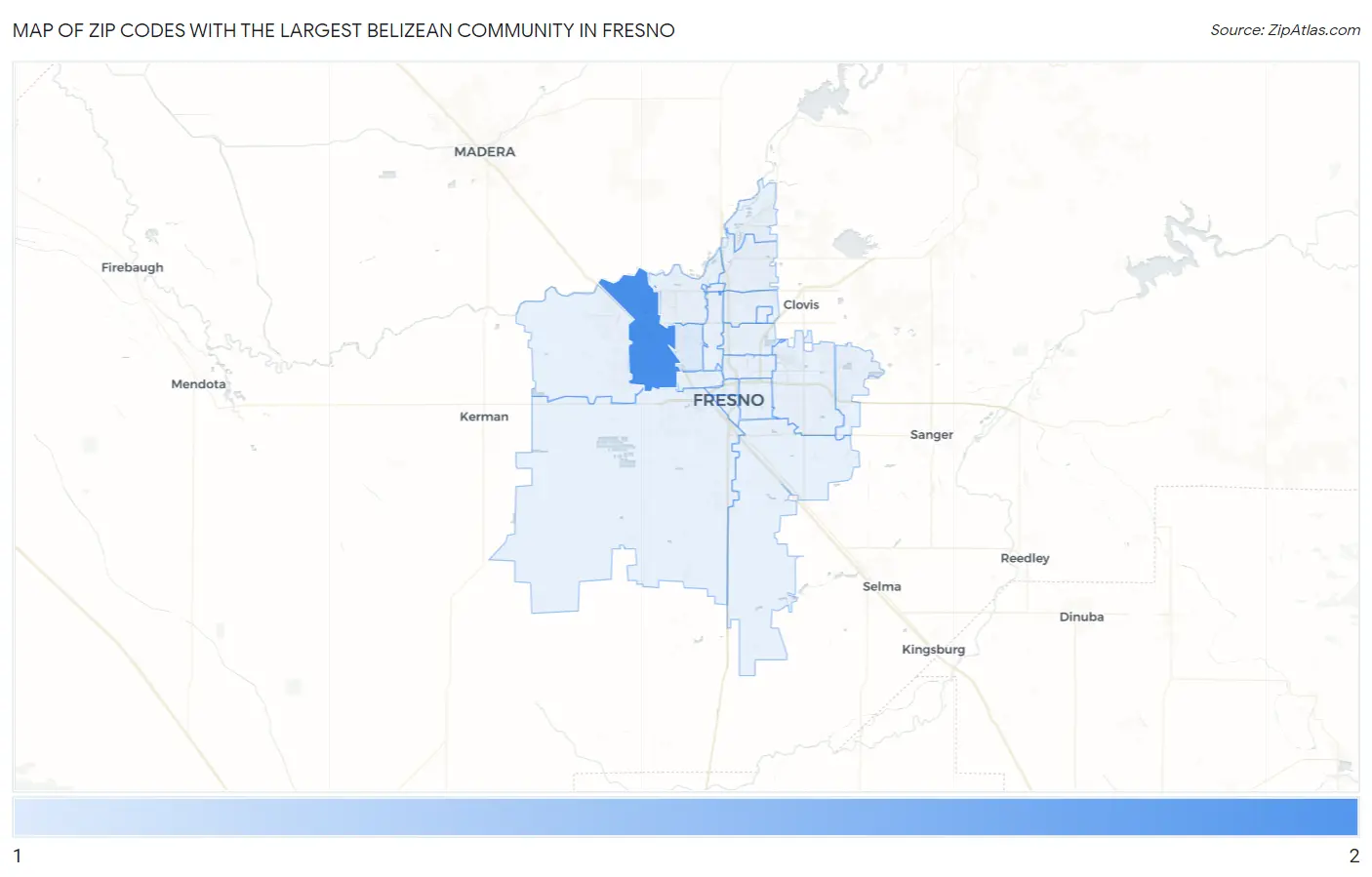 Zip Codes with the Largest Belizean Community in Fresno Map