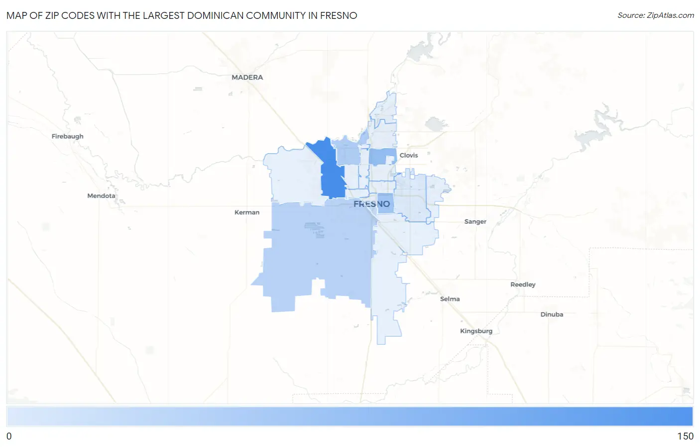Zip Codes with the Largest Dominican Community in Fresno Map