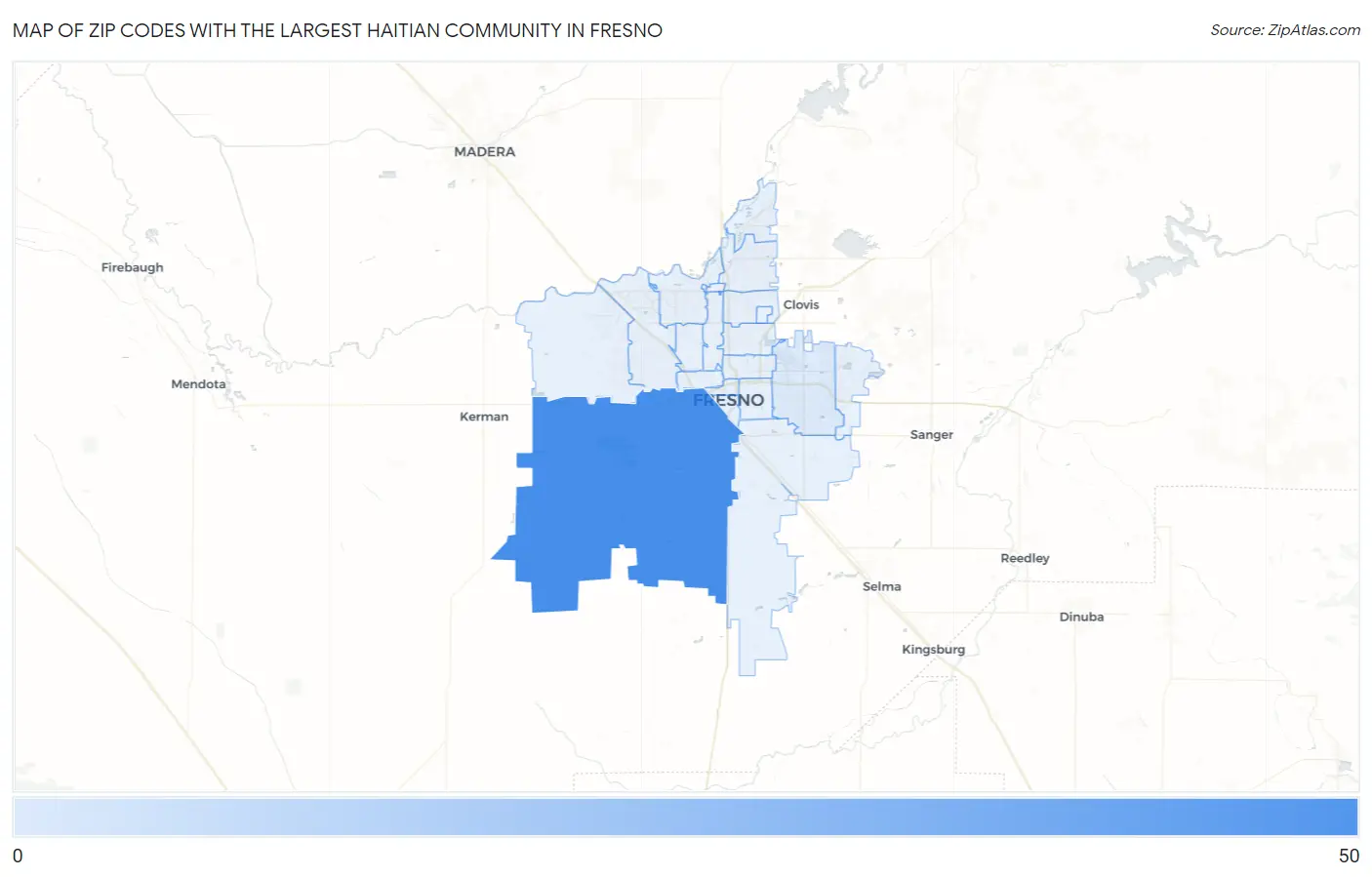 Zip Codes with the Largest Haitian Community in Fresno Map